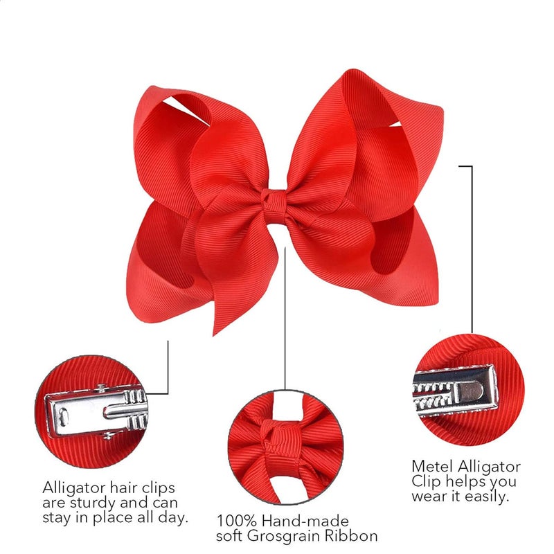 Eyegla Hair Bows For Girls Large Bow Hair Clips Girl Hair Bows For Hair 6 Inch Grosgrain Ribbon Hair Accessories Pack of 12 Color - Image 3